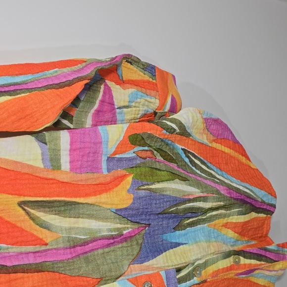 {Soft Surroundings} Peregrine Gauze Shirt Tunic Blouse Abstract Fiery Print - Picture 11 of 13